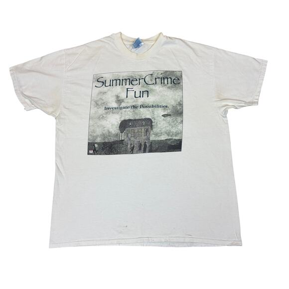 Rare VTG 90s Summer Crime Fun Edward Gorey Shirt Men's XL Rick Riordan Bantam